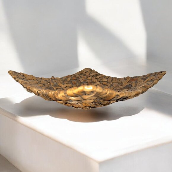 Large Square Boho Woven Straw Grass Leaves Decorative Bowl Home Decor - Picture 2 of 6